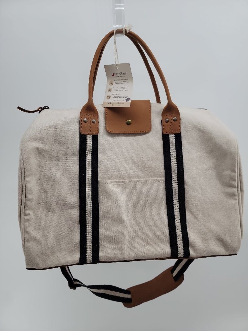 NWT ShoreBags Canvas Leather Duffel Weekender Bag Neutral Travel Carry On